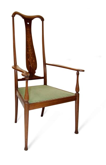 Appraisal: GEORGE WALTON - BRUSSELS ARMCHAIR CIRCA inlaid mahogany the moulded