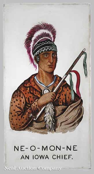 Appraisal: An American glomis Portrait Panel of Ne-O-Mon-Ne an Iowa Chief