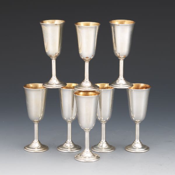 Appraisal: EIGHT INTERNATIONAL STERLING GOLD WASHED SILVER CORDIALS Tulip form deep