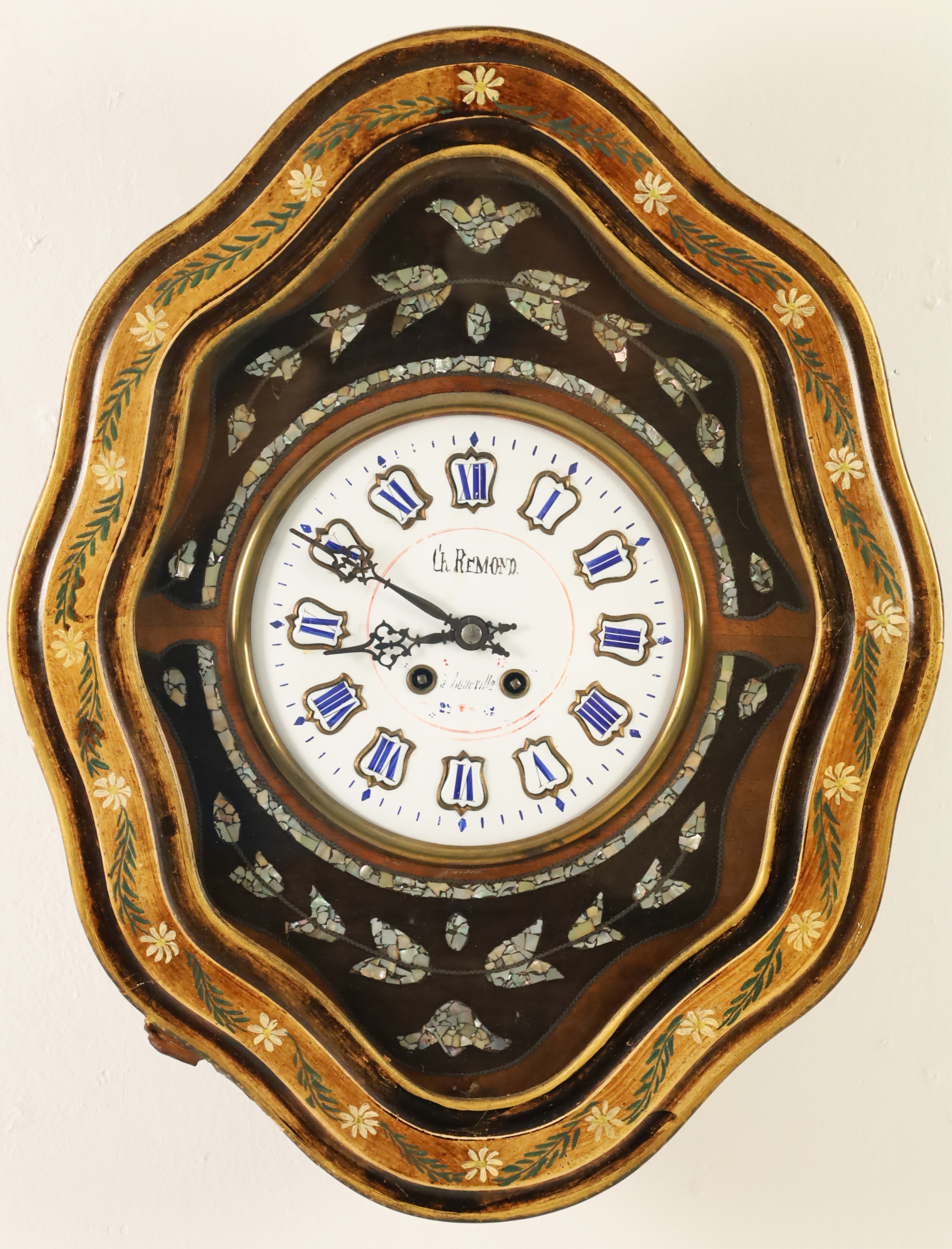 Appraisal: FRENCH INLAID WALL CLOCK French inlaid wall clock with abalone