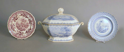 Appraisal: Blue Staffordshire tureen depicting Columbia Bridge on the Susquehanna h