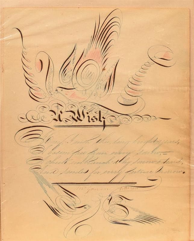 Appraisal: Calligraphy Friendship Offering with Bird th Century Calligraphy Friendship Offering