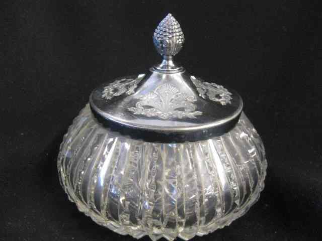 Appraisal: Brilliant Period Cut Glass Dresser Jar zipper pattern with silverplate