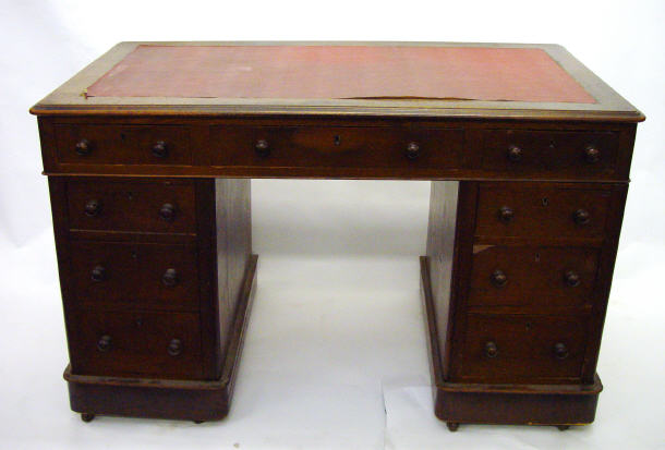 Appraisal: Victorian mahogany twin pedestal desk with red leather insert fitted