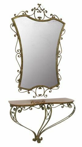 Appraisal: Italian mid-century modern gilt iron console table and mirror attributed