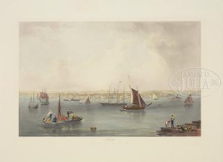 Appraisal: HAND WATERCOLORED STEEL ENGRAVING BOSTON AFTER A PAINTING BY J