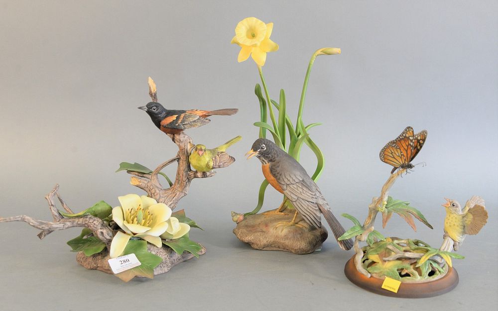 Appraisal: Group of three Boehm porcelain birds Orchard Oriole Robin with