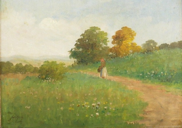 Appraisal: Fuentyaly Girl in a Country Lane oil on board signed