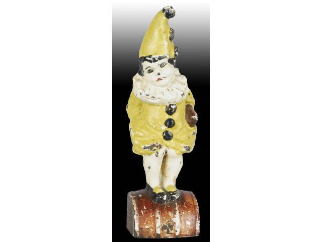 Appraisal: Girl on Barrel in Clown Outfit Cast Iron Doorstop Description