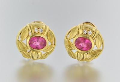 Appraisal: A Pair of Judith Ripka k Gold Tourmaline and Diamond