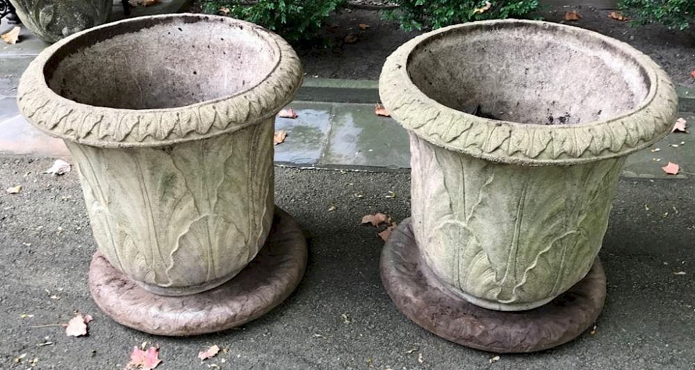 Appraisal: Large Pair of Cast Stone Planters Large pair of cast