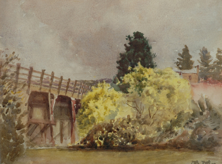 Appraisal: Walter Withers - Wattle by the Bridge watercolour initialled 'W