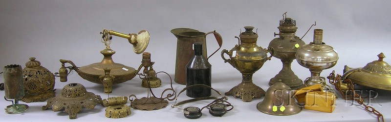 Appraisal: Group of Miscellaneous and Lighting Items a leather-clad wooden trunk