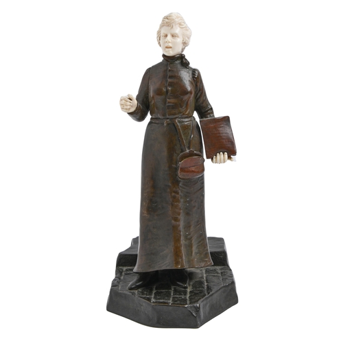 Appraisal: Dambros A bronze and ivory statuette of a female newspaper