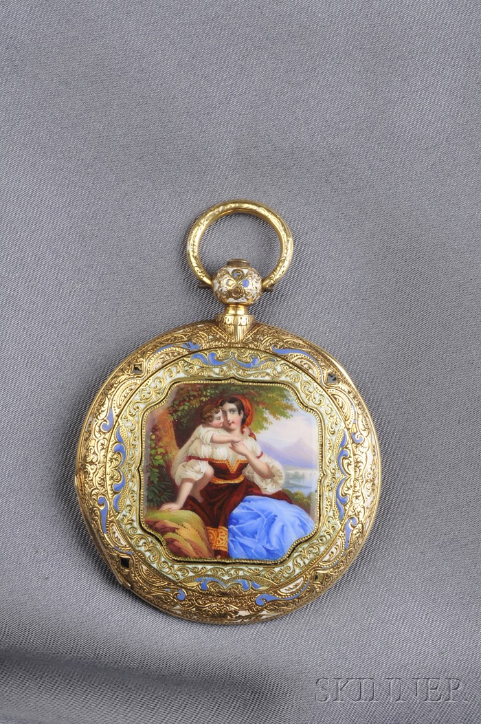 Appraisal: Antique kt Gold and Enamel Hunting Case Pocket Watch the