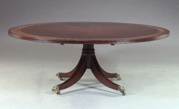 Appraisal: Good Regency-Style Inlaid Mahogany Pedestal Dining Table the thick circular