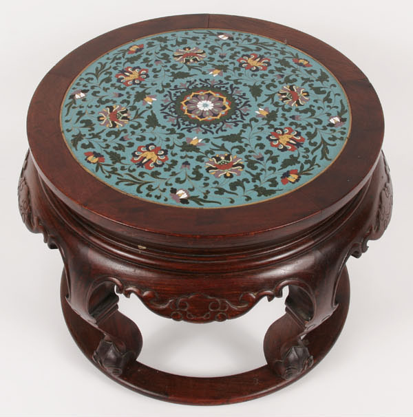 Appraisal: Carved table with round cloisonne top H x Diam