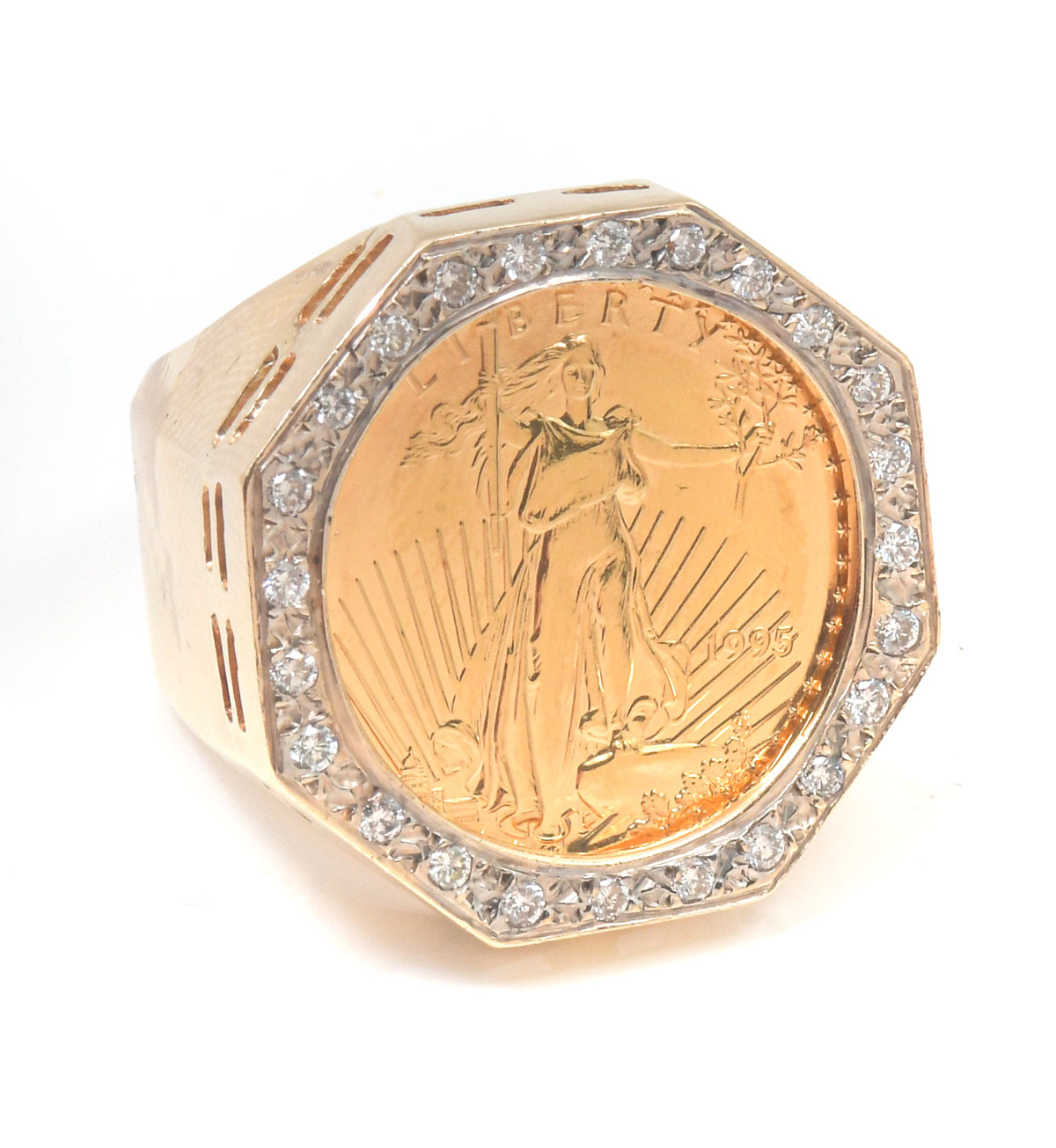 Appraisal: K LIBERTY COIN RING Ca Standing Liberty coin ring with