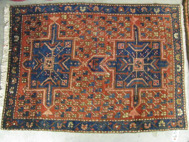 Appraisal: Heriz Persian Handmade Rug double medallion blues reds ' x