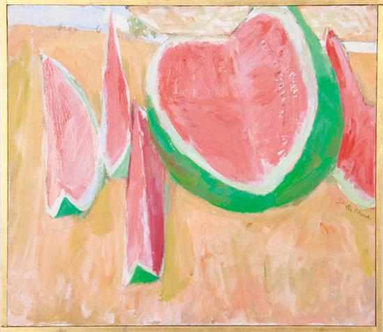 Appraisal: Joseph De Mers California - WATERMELON STILL LIFE acrylic on