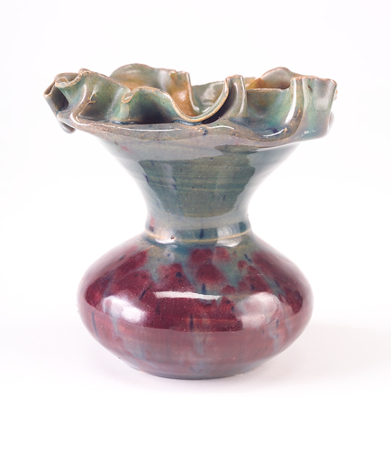 Appraisal: GEORGE OHR Corseted vase with randomly folded rim covered in