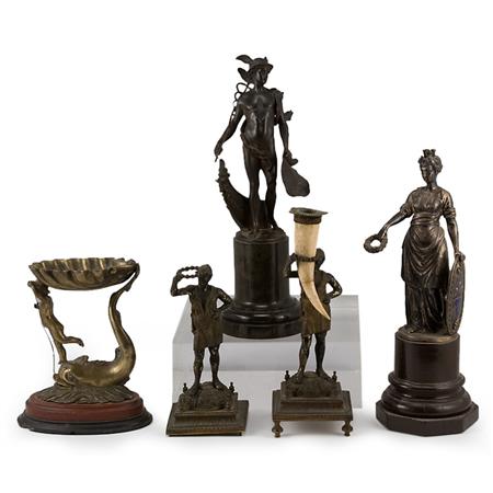 Appraisal: Group of Five Bronze and Cast Metal Figural Articles Including