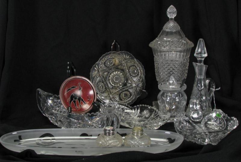 Appraisal: Nine Cut and Pressed Glass Items including '' long relish