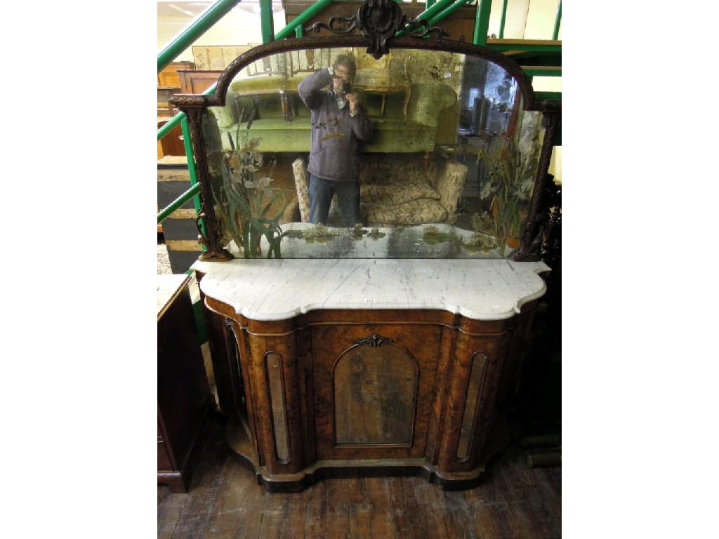 Appraisal: A Victorian figured walnut veneered chiffonier the serpentine breakfront enclosed