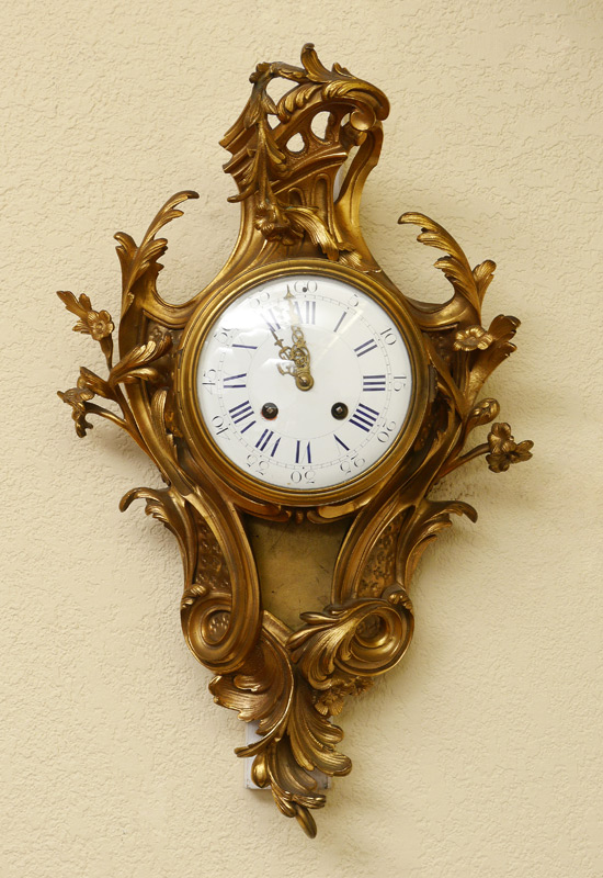 Appraisal: CONTINENTAL GILT METAL CARTEL CLOCK Heavy gilt metal rococo style