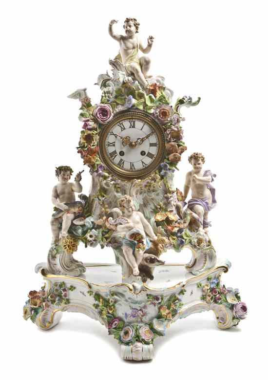 Appraisal: A Meissen Porcelain Figural Mantel Clock and Stand modeled with