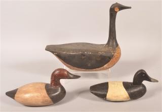 Appraisal: Three Folk Art Wooden Duck Decoys Bluebill Drake Canvasback Drake