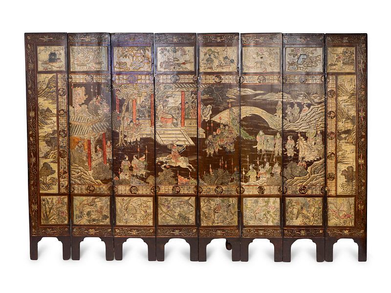 Appraisal: A Chinese Coromandel Lacquer Eight-Panel Screen Height of each panel