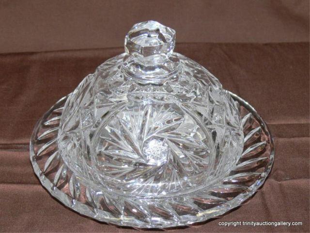 Appraisal: Cut Glass Round Butter Dish with Cover - base stands