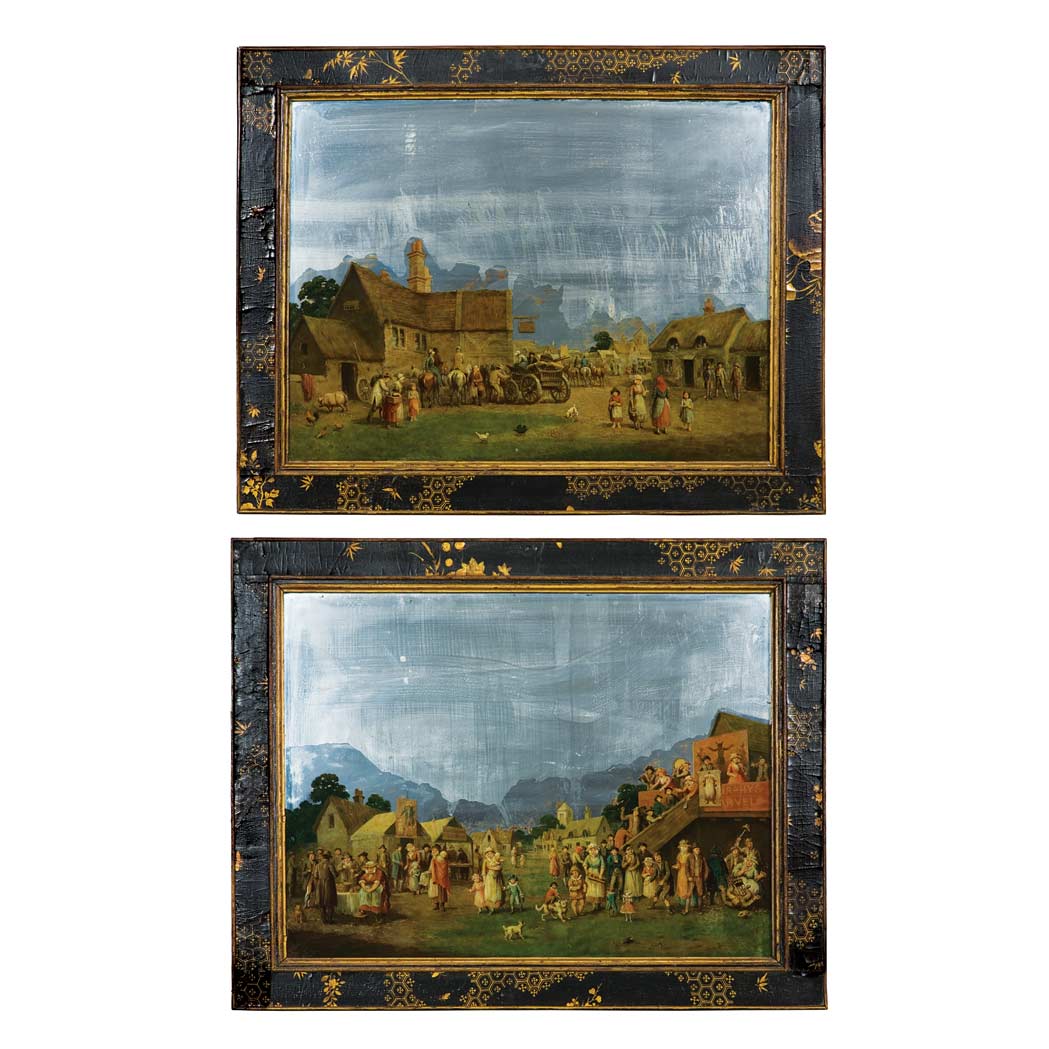 Appraisal: Pair of Framed English Reverse Paintings on Glass th th