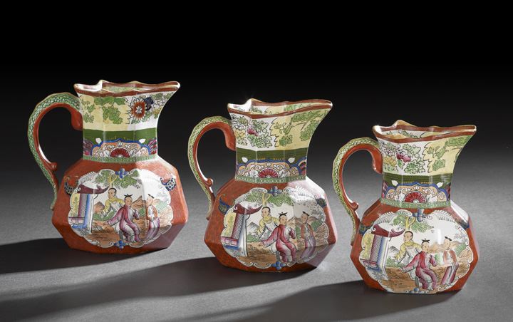 Appraisal: Good Graduated Trio of Mason's Patent Ironstone Dragon-Handled Jugs first