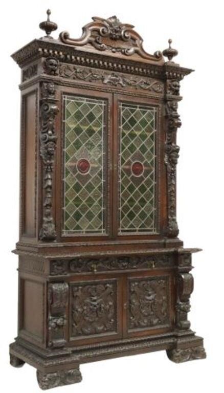 Appraisal: Italian Renaissance Revival walnut bookcase early th c swan's neck