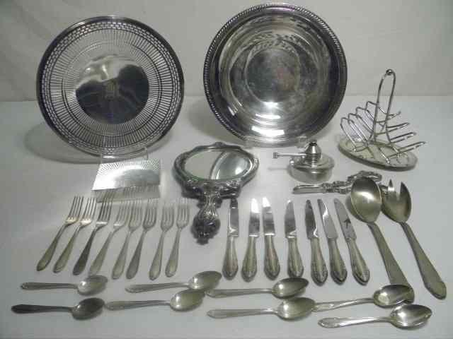 Appraisal: Assorted silver plate items Includes a handmade box Victorian style