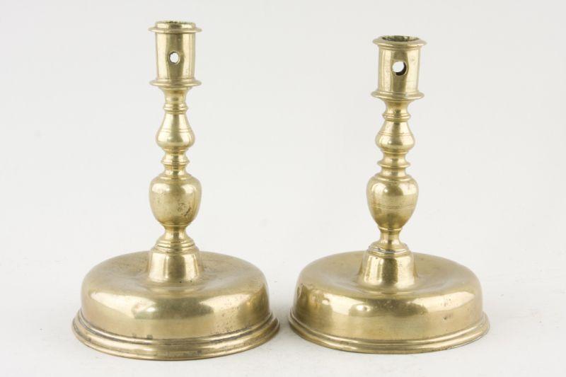 Appraisal: Two Similar Brass Candlesticks ca probably Spanish ca straight candle