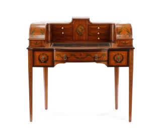 Appraisal: Edwardian Polychromed Satinwood Carlton House Desk English early th century