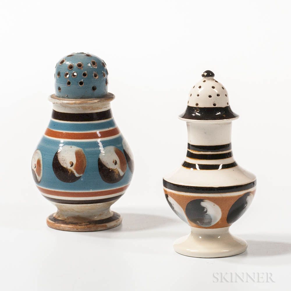 Appraisal: Two Slip-decorated Pepper Pots Two Slip-decorated Pepper Pots England early