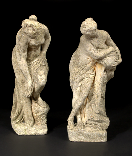 Appraisal: Pair of French Cast-Stone Garden Figures th century depicting two