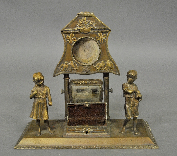 Appraisal: - Faux bronze metal desktop watch holder c probably French