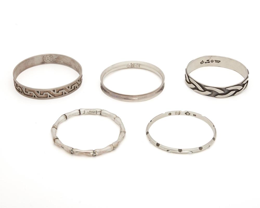 Appraisal: Five Antonio Pineda silver bangle bracelets - and - Taxco