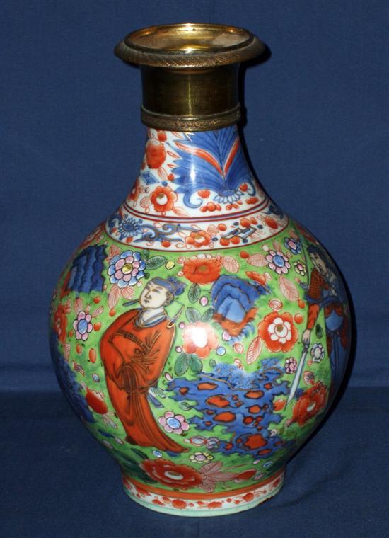 Appraisal: Japanese gilt metal mounted pottery baluster vase painted with figures