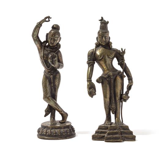 Appraisal: Sale Lot Two Indian Gilt Bronze Figures depicting Shiva and