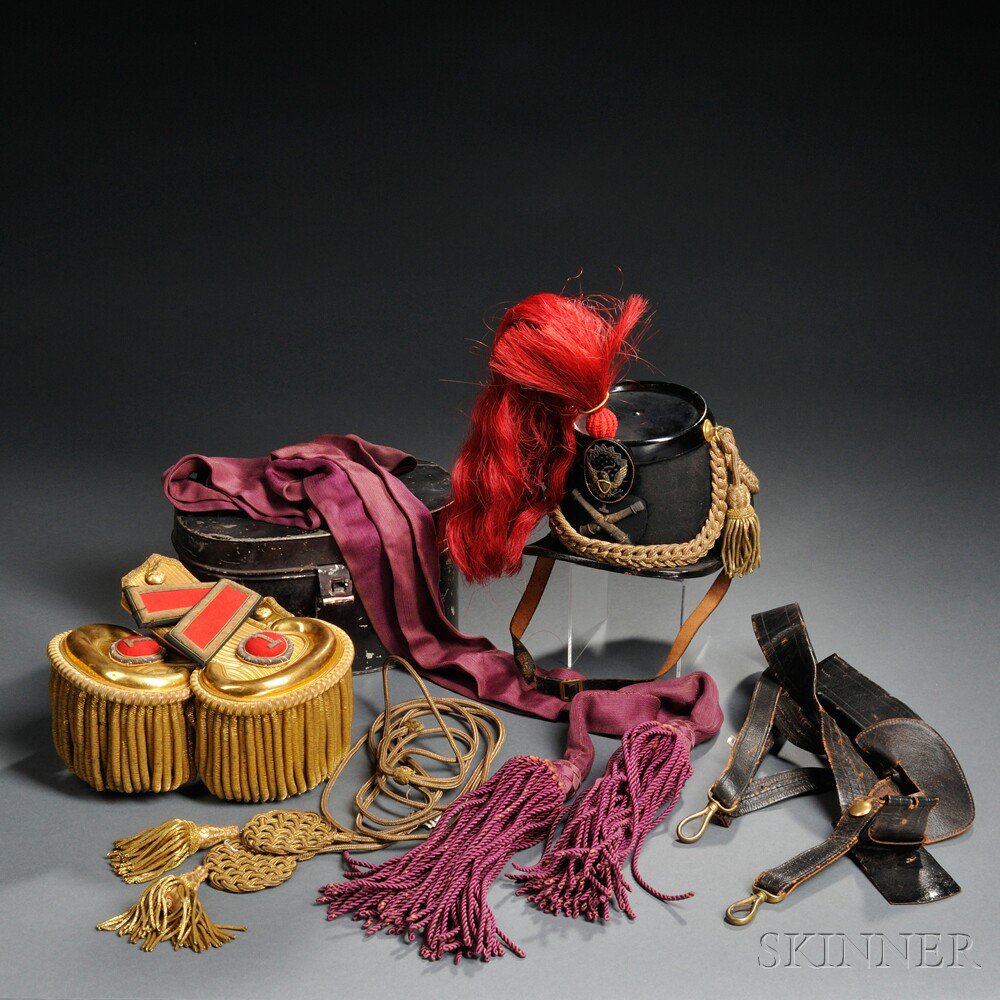 Appraisal: Artillery Officer's Cap Sash Epaulettes and Belt of Lieutenant Robert