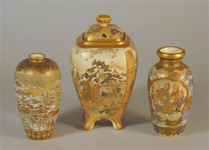 Appraisal: Three Satsuma miniature vessels Japan th th century Largest piece