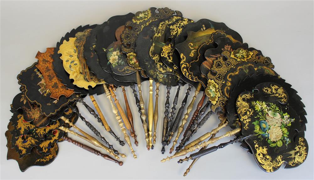 Appraisal: GROUP OF VICTORIAN PAPIER-MACHE PAINTED HAND FANS LAST HALF TH