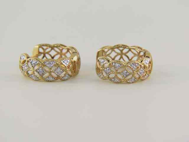 Appraisal: Diamond Earrings fancy openwork yellow gold hoops diamonds throughout totaling