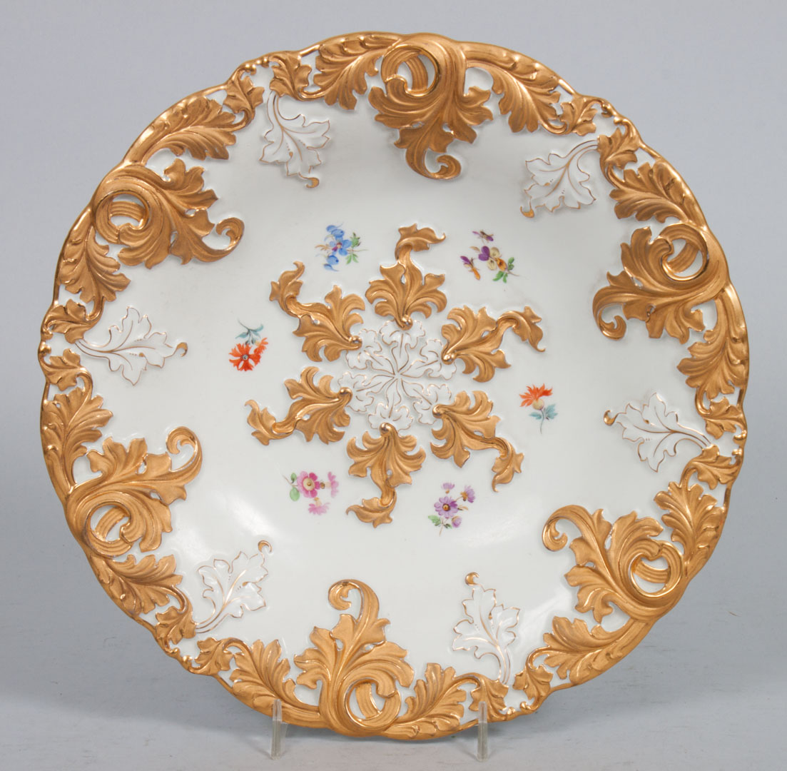 Appraisal: Meissen porcelain bowl th century parcel-gilt foliate relief decoration and